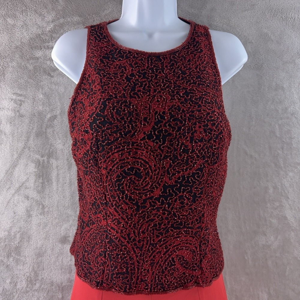 Andretta Donatello Beaded Tank Top Womens Size Medium Red Black‎ Silk Evening